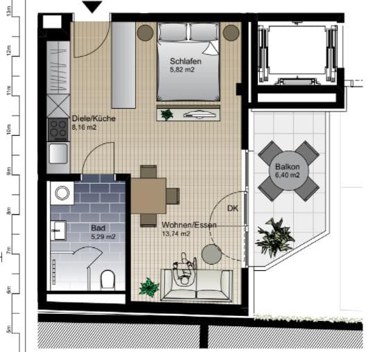 moderne 1-Zimmer Wohnung mit Balkon