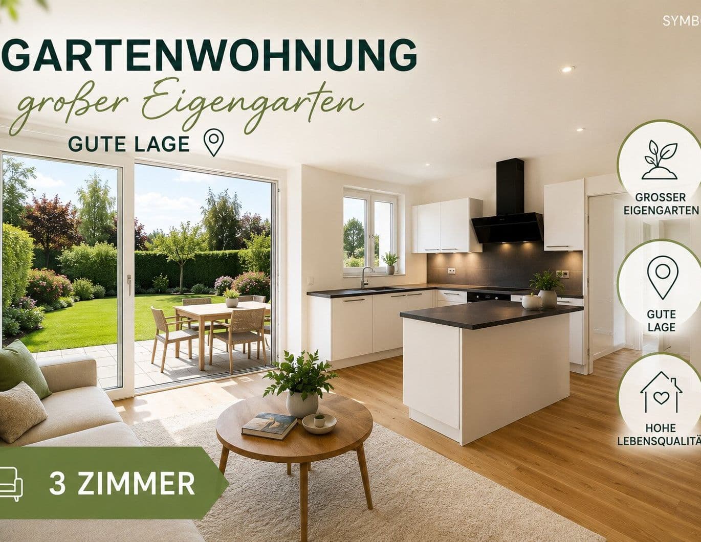 Traumhafte Gartenwohnung - 3 Zimmer - Eckwohnung - 241M2 Garten