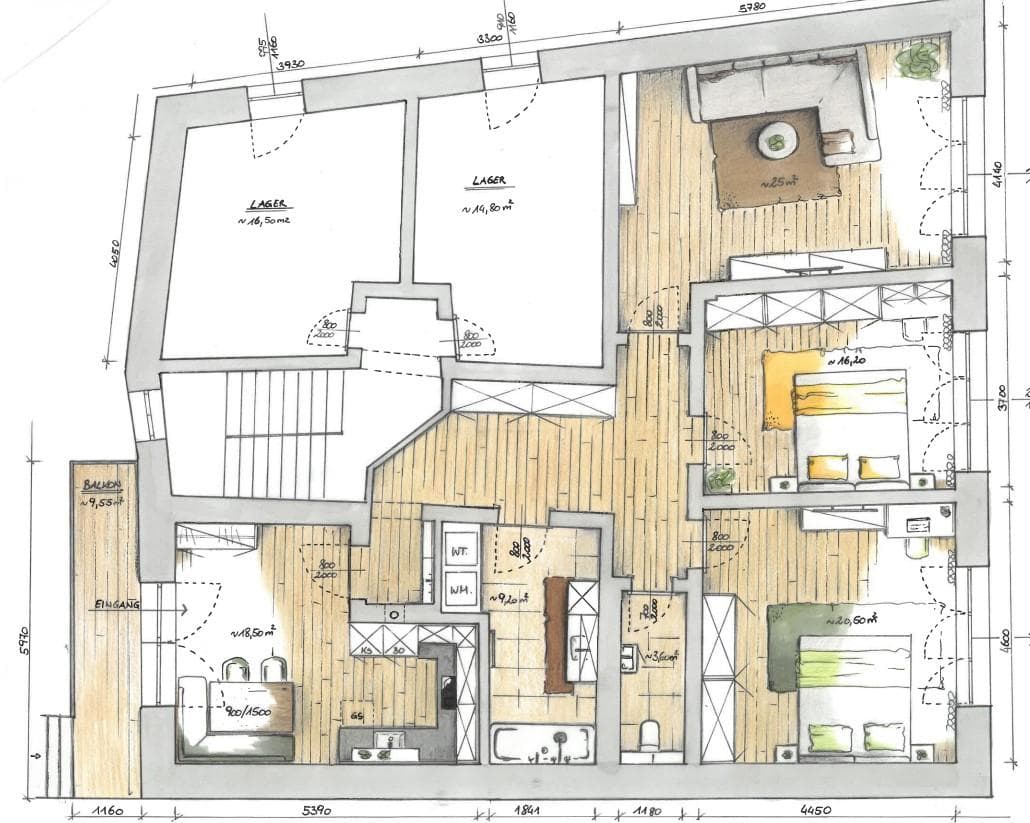 6 Zimmer Wohnung mit kleinem Balkon und Garten